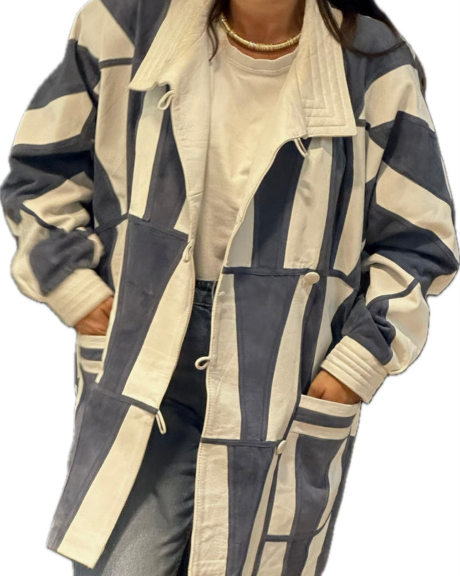 VESTE EN CUIR&DAIM PATCHWORK