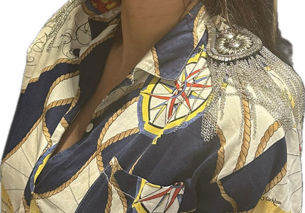 Chemisier Gucci vintage customisé – Motif marin (Taille unique)