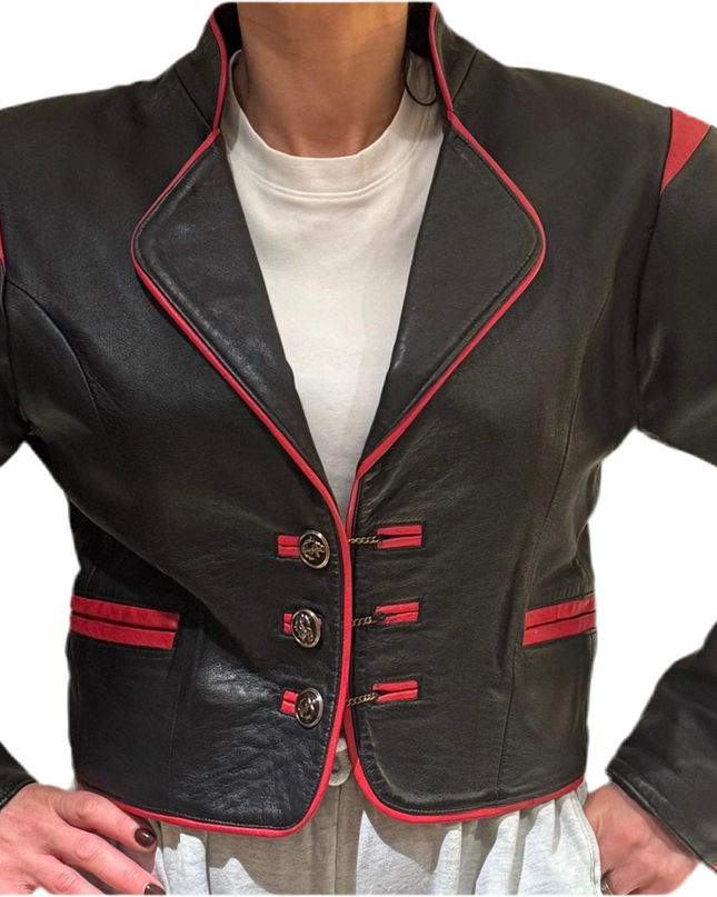 BLAZER CUIR ROUGE ET NOIR