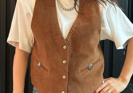Gilet de costume vintage en daim — Taille unique