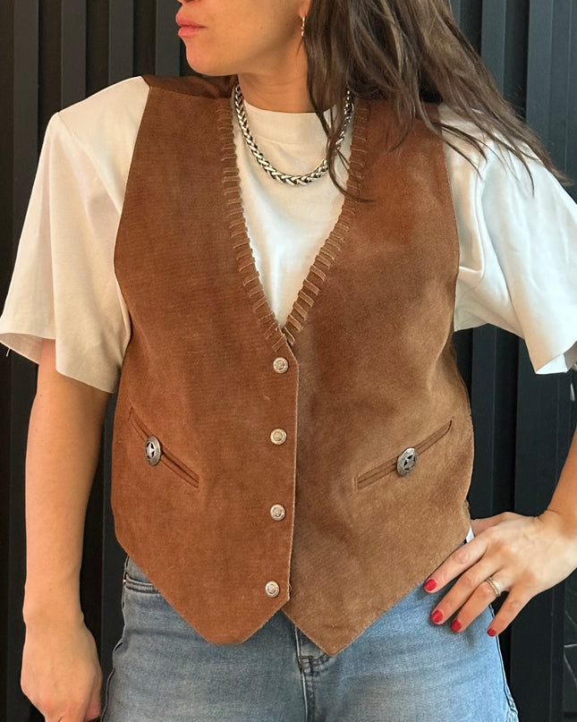 Gilet de costume vintage en daim — Taille unique