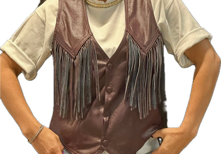 VESTE SANS MANCHES BORDEAUX EN CUIR