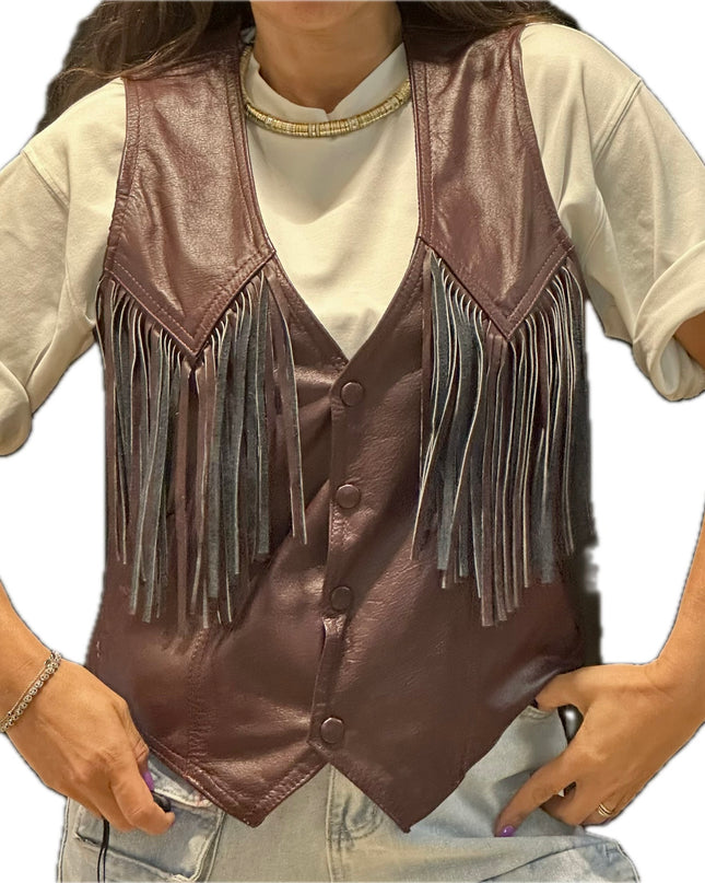 VESTE SANS MANCHES BORDEAUX EN CUIR