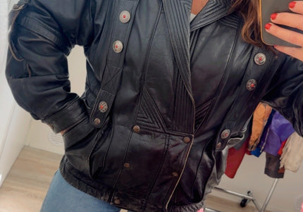 Blouson vintage en cuir 2 en 1 – manches amovibles
