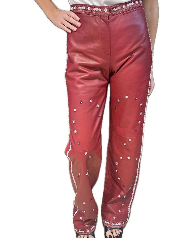 Pantalon en cuir vintage customisé – Taille 36