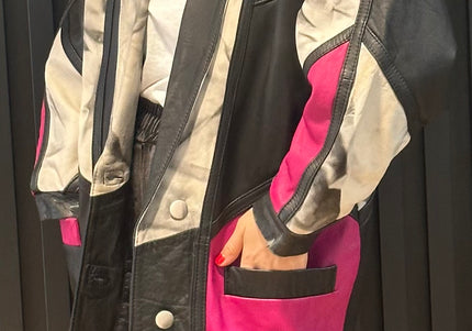 Veste longue en cuir vintage patchwork – Pièce unique
