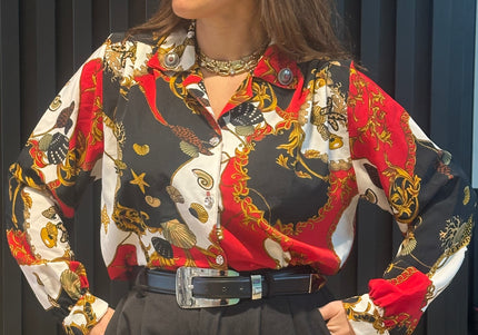 Chemisier vintage imprimé années 80–90 – pièce unique customisée