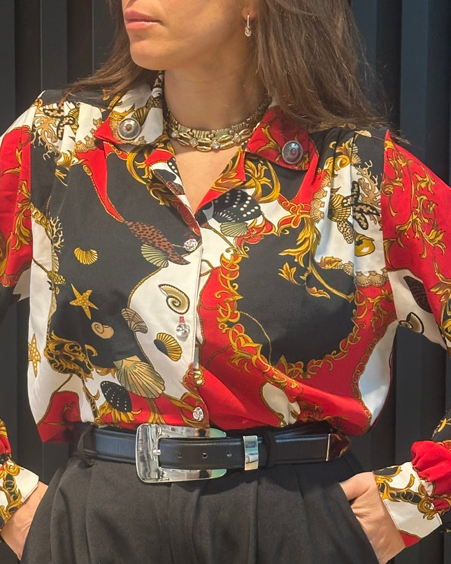 Chemisier vintage imprimé années 80–90 – pièce unique customisée