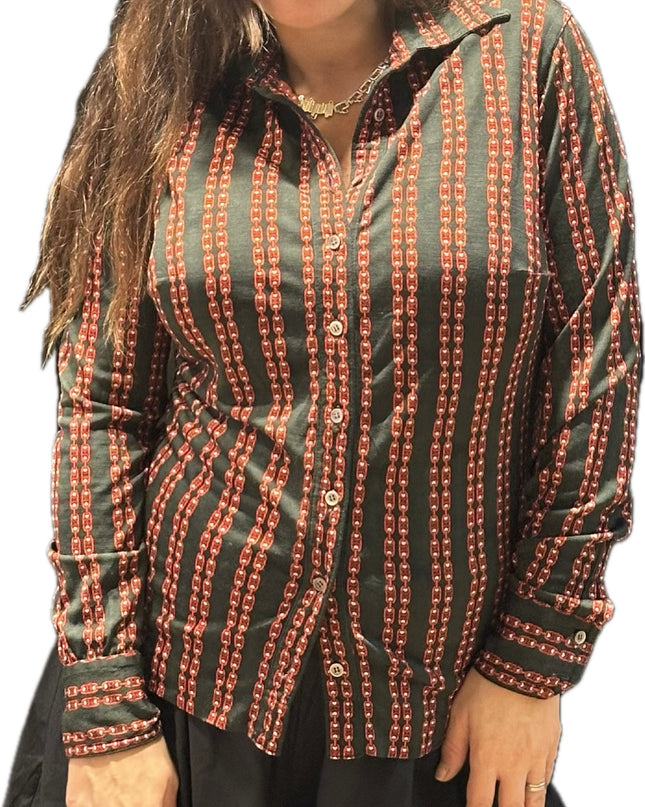 Chemise Céline Vintage en coton – Logo Triomphe rouge – Taille 38