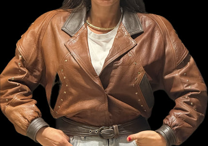 BLOUSON EN CUIR BICOLORE