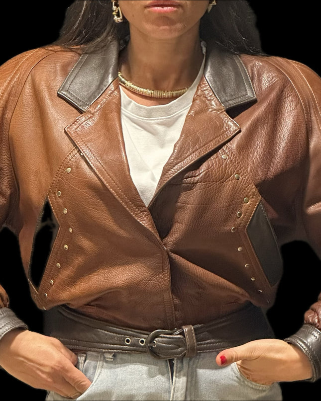 BLOUSON EN CUIR BICOLORE
