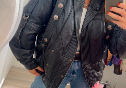 Blouson vintage en cuir 2 en 1 – manches amovibles