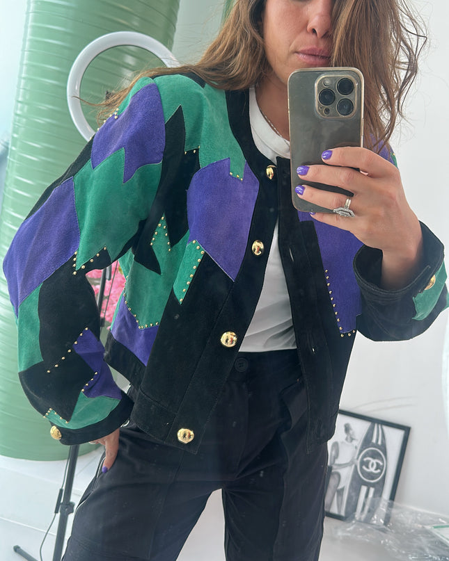 Veste en daim patchwork
