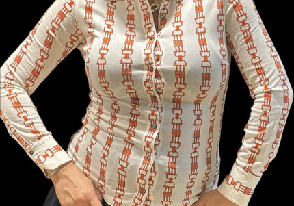 Chemise Céline Vintage en coton – Logo Triomphe rouge – Taille 36
