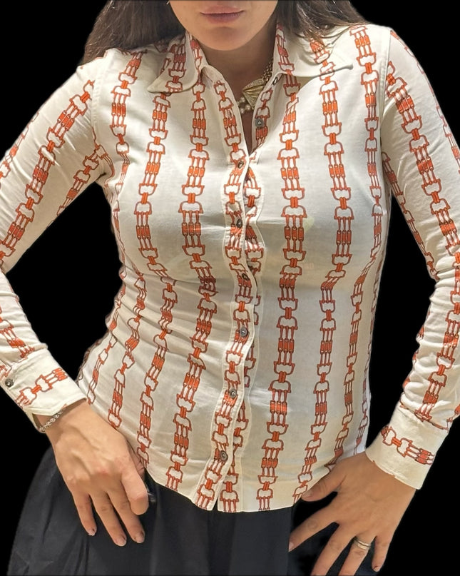 Chemise Céline Vintage en coton – Logo Triomphe rouge – Taille 36