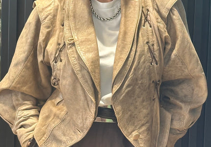 Blouson vintage en cuir effet froissé tie & dye – taille unique