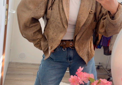 Blouson vintage en cuir effet froissé tie & dye – taille unique