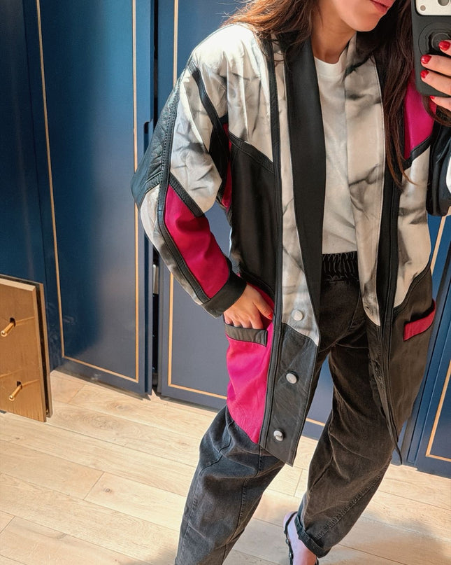 Veste longue en cuir vintage patchwork – Pièce unique