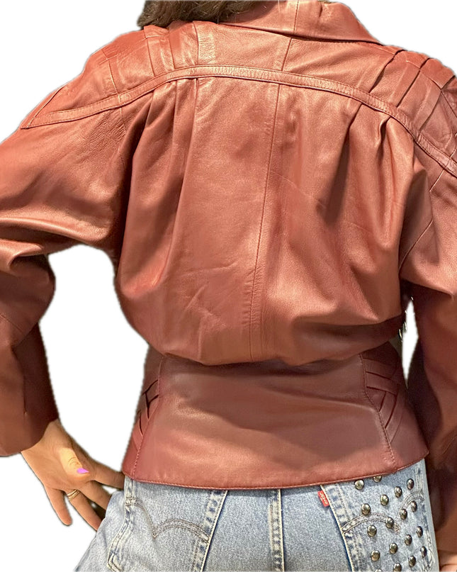 VESTE VINTAGE EN CUIR BORDEAUX