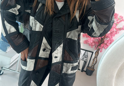 Veste en cuir patchwork marron tie&dye