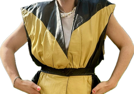 VESTE EN CUIR VINTAGE MANCHES AMOVIBLES