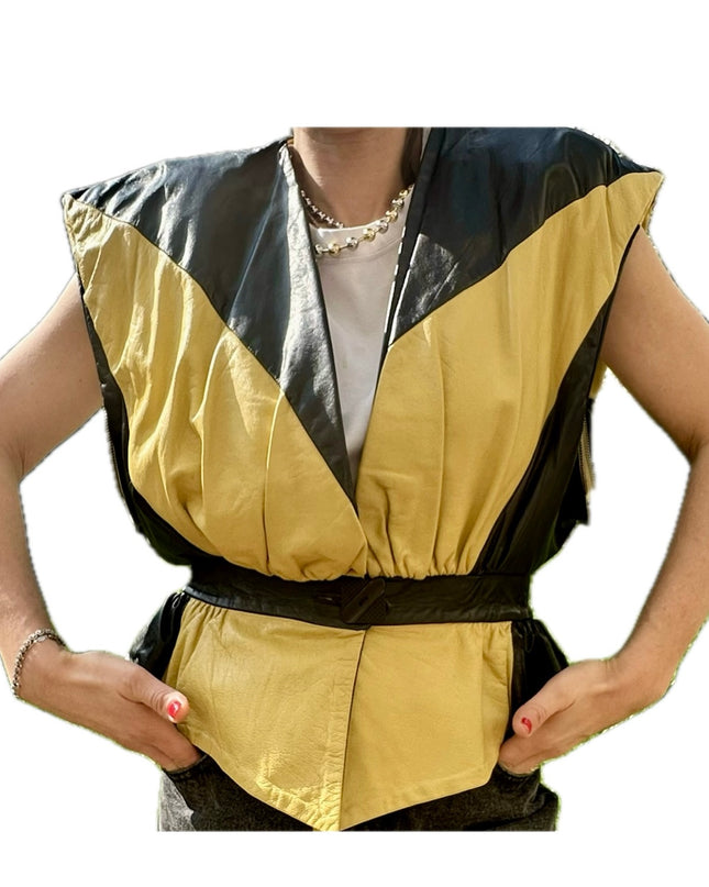VESTE EN CUIR VINTAGE MANCHES AMOVIBLES