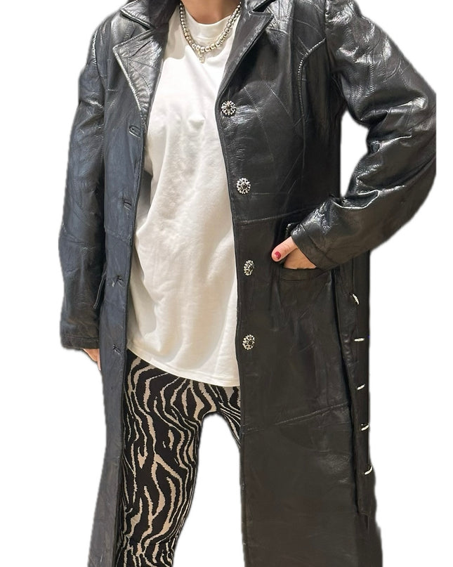 Manteau vintage en cuir patchwork customisé – Taille 38/40