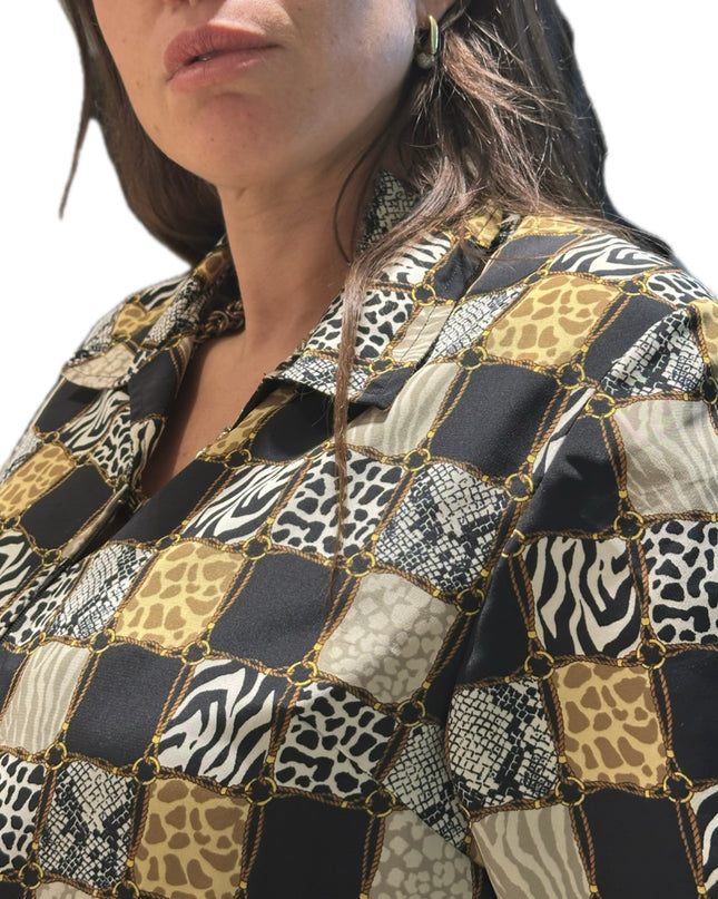 Chemisier vintage à motifs sauvages – Taille unique