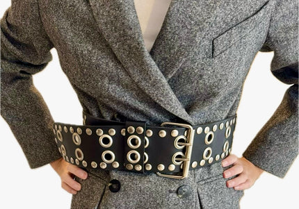 Ceinture vintage en cuir noir – Taille Unique, réglable