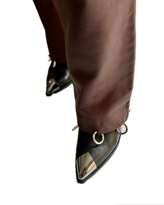 PANTALON EN CUIR BORDEAUX