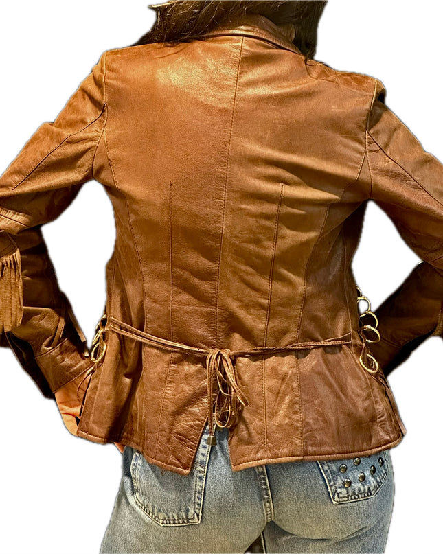 BLAZER EN CUIR MARRON ANNEAUX