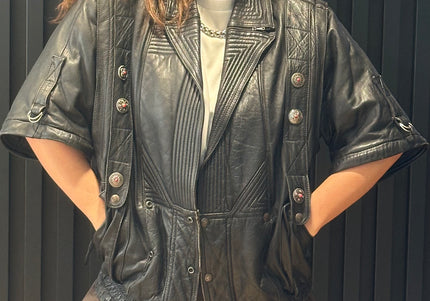 Blouson vintage en cuir 2 en 1 – manches amovibles