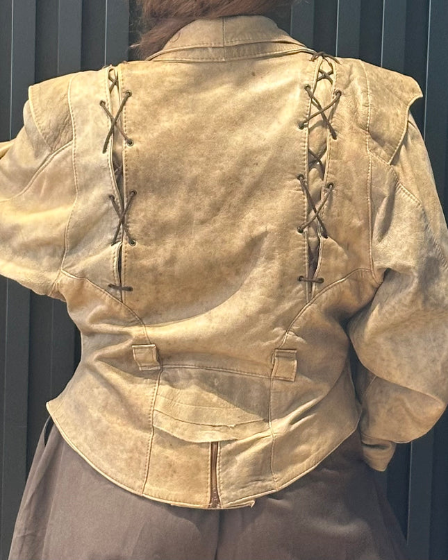 Blouson vintage en cuir effet froissé tie & dye – taille unique