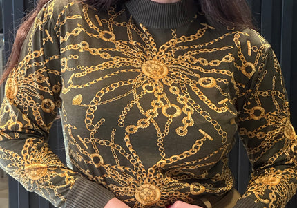 Pull en laine Céline vintage – motif chaînes iconique – pièce rare