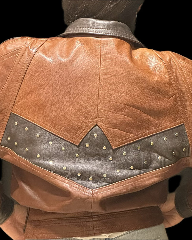 BLOUSON EN CUIR BICOLORE