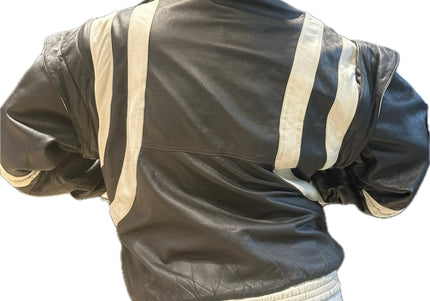 Blouson vintage en cuir noir et blanc – Taille unique