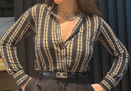 Chemise en soie vintage Céline – motif Triomphe