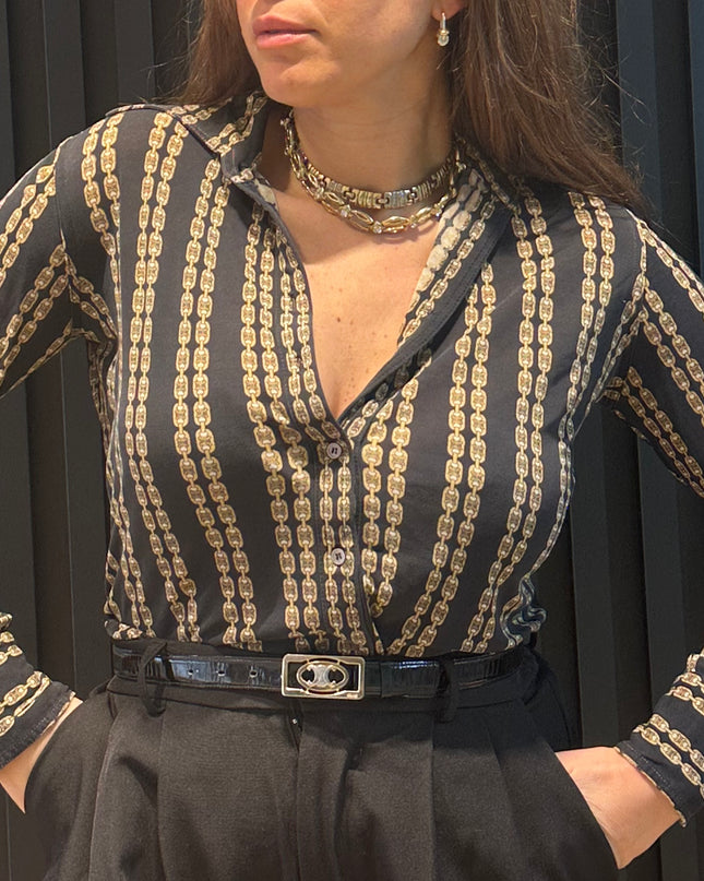 Chemise en soie vintage Céline – motif Triomphe