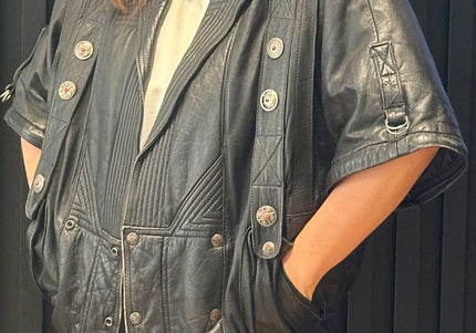 Blouson vintage en cuir 2 en 1 – manches amovibles