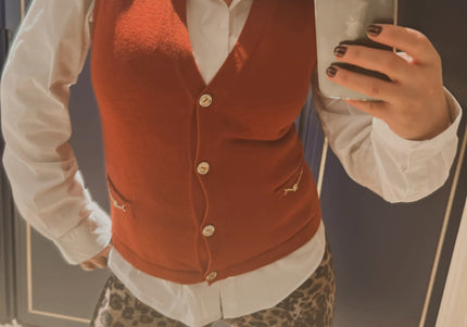 Gilet sans manches CELINE vintage – Laine rouge brique T-36