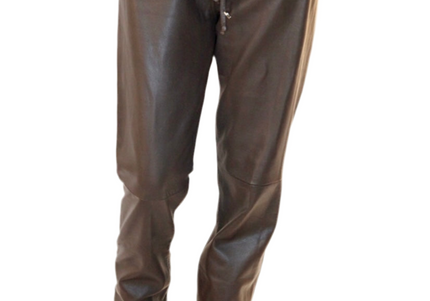 PANTALON EN CUIR VINTAGE MARRON ANNEAUX
