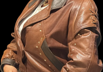 BLOUSON EN CUIR BICOLORE