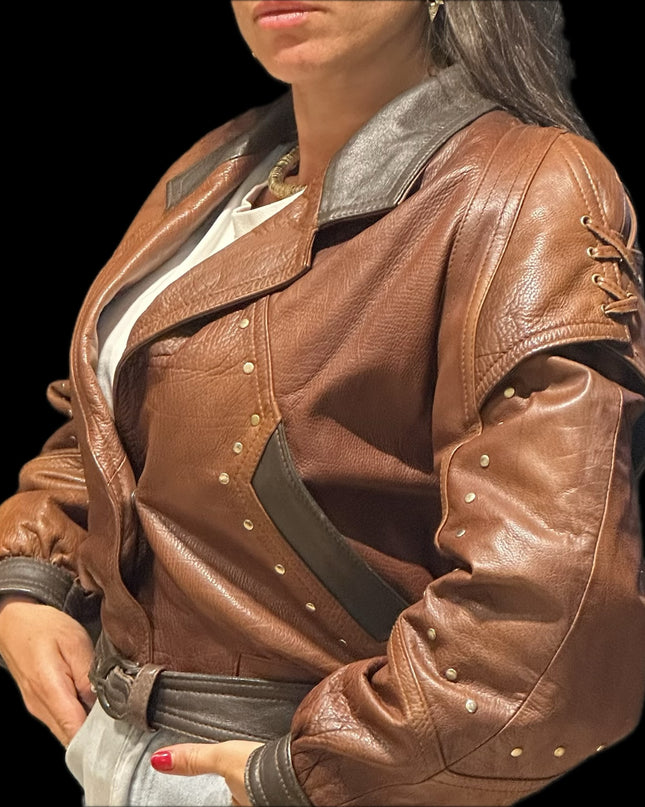 BLOUSON EN CUIR BICOLORE