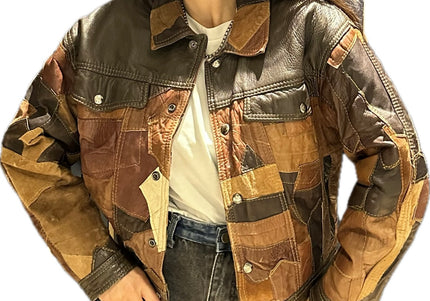 BLOUSON VINTAGE PATCHWORK CUIR MARRON