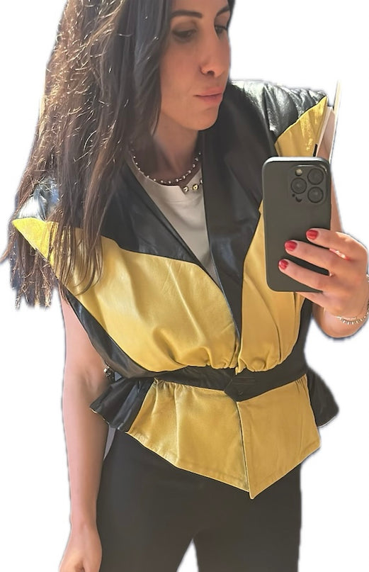 VESTE EN CUIR VINTAGE MANCHES AMOVIBLES