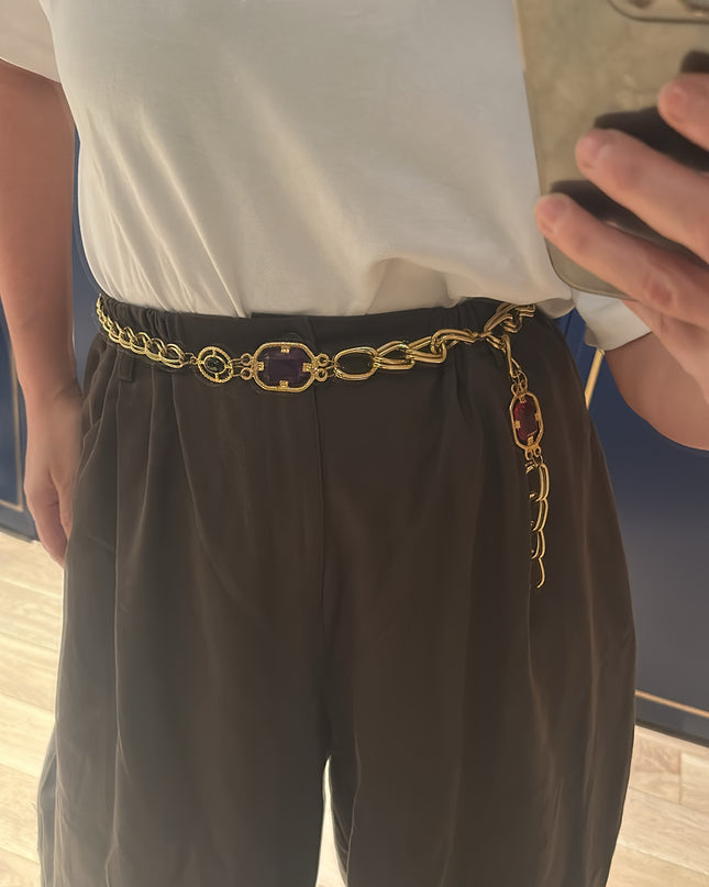 Ceinture Vintage Bijou Dorée – Pierres Colorées – Pièce Unique