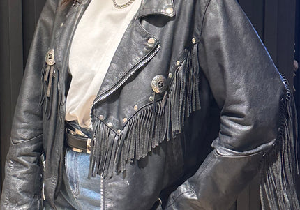 Perfecto Vintage en Cuir Noir à Franges – Esprit Western – Pièce Unique