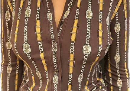 Chemisier vintage Céline en soie – Marron – Taille 36