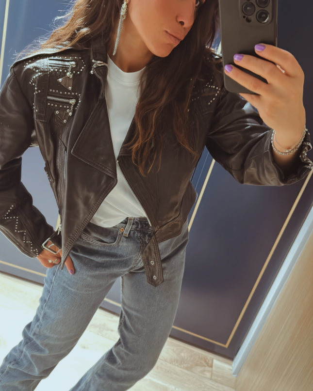 PERFECTO EN CUIR NOIR VINTAGE CUSTOMISE
