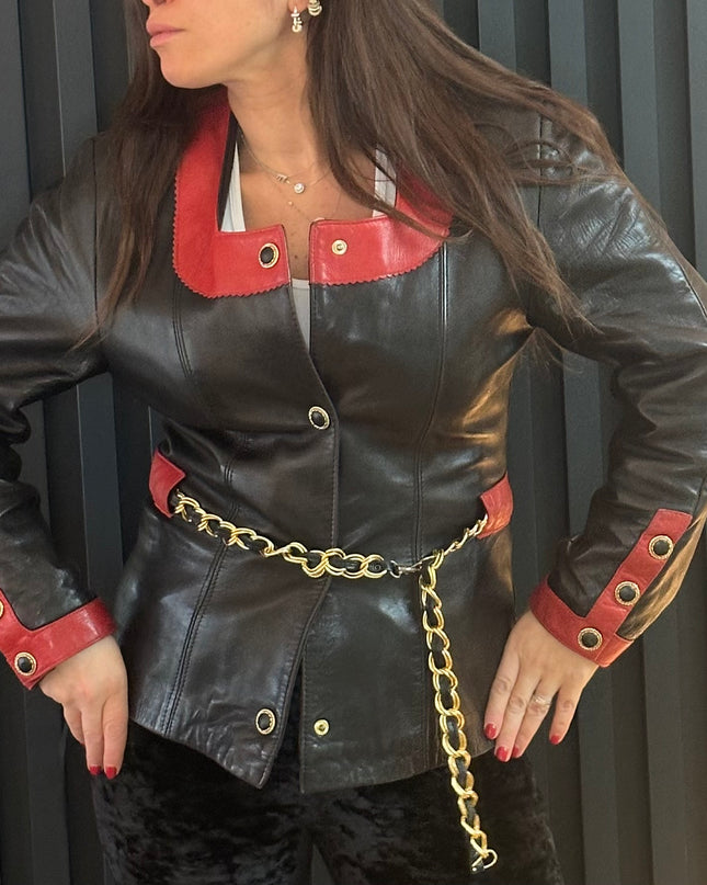 Veste en cuir vintage ceinturée – Pièce d’exception